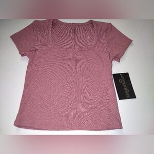 Sugarkiss Women's Top Scoop Neck Short Sleeve Soft Pink Tone Tee